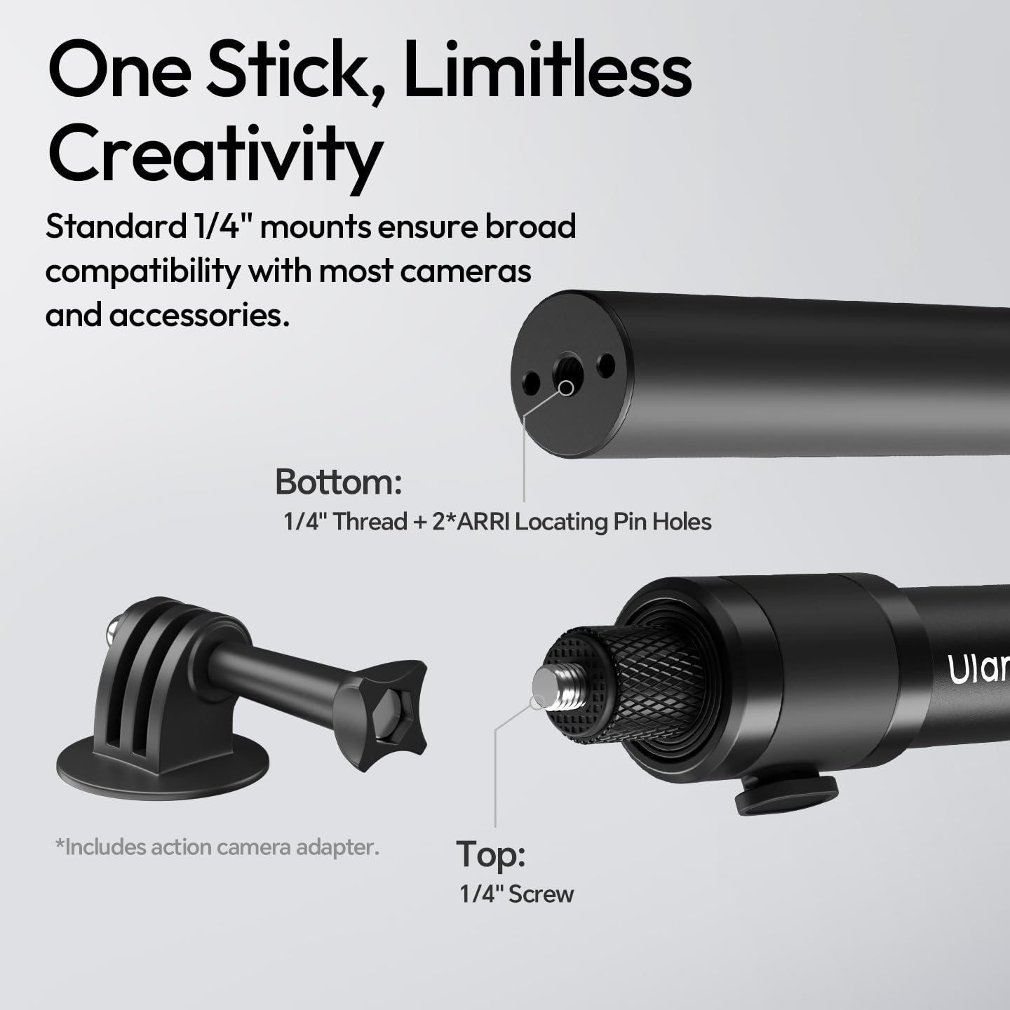 Ulanzi VL04 Kijek do selfie z paskiem na ramię, rozkładany monopod z adapterem do kamer sportowych GoPro, przenośny do Insta 360 X5/4/3 i DJI Pocket 3/Osmo Action 5/4/3