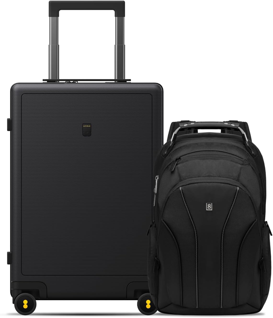 LEVEL8 Luminous Carry On Luggage 20" Inch with Laptop Backpack-Black