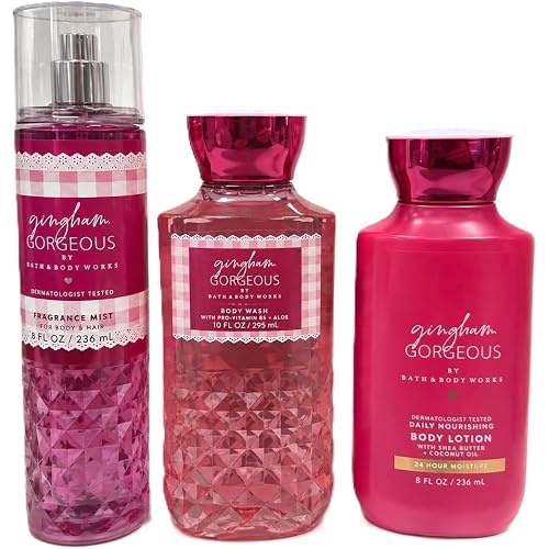 Bath & Body Works Gingham Gorgeous Trio Gift Set - Fragrance Mist - Body Lotion - Shower Gel - Full Size