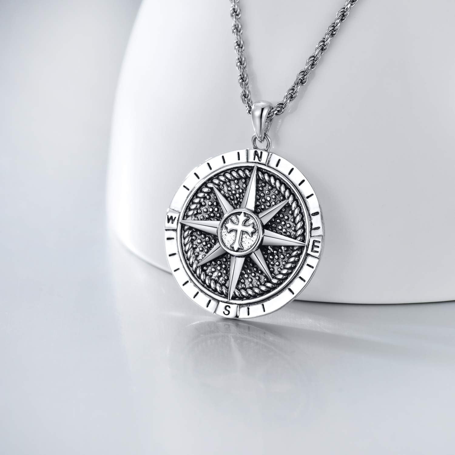 Compass Necklace for Men Sterling Silver Men's Compass Necklace - Image 2