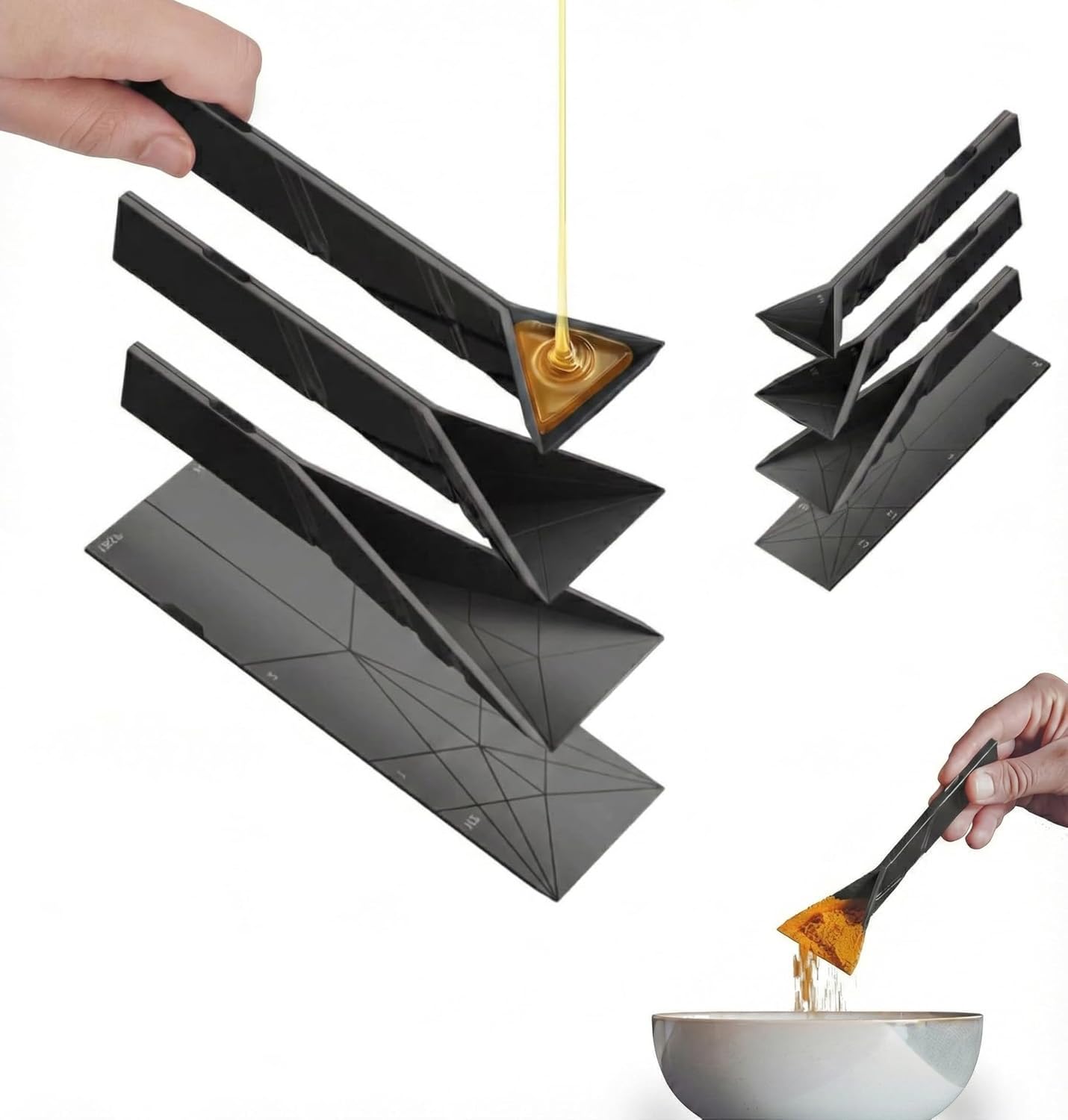 Flat 3-in-1 Folding Measuring Spoon, 2 Spoons Fold into 6 Sizes, Adjustable Magnetic Space-Saving Spoon for Dry & Liquid Ingredients, Gift Packing, Baking/Cooking, 100k+ Folds. (Black)-image-36