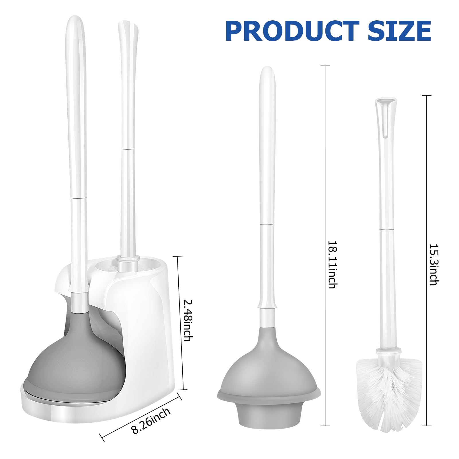 Toilet Brush and Plunger Set, Toilet Plungers for Bathroom Heavy Duty Toilet Bowl Brush and Holder Hidden Toilet Plunger and Brush Set for Deeply Cleaning (White)