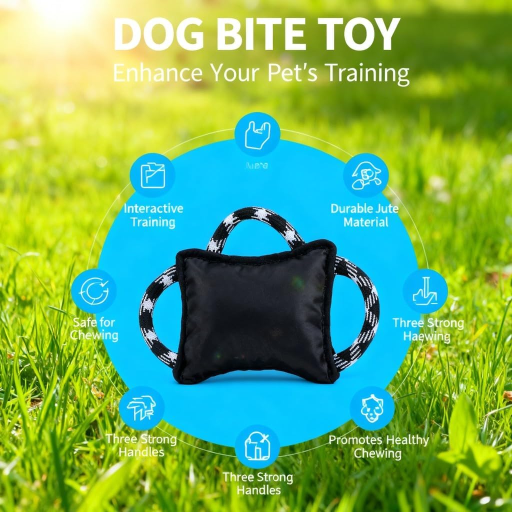 Dog Biting Pad Pillow with 3 Strong Handles, Jute Training Tear Dog Bite Tug Toy Black, Durable Interactive Chew Toy for Large Dogs - Tough Tug - of - War Play, Canine Exercise