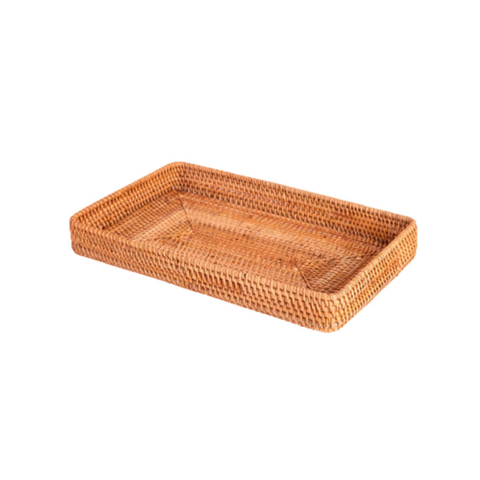 TakefunsRattan Serving Tray, Rectangular Wicker Storage Baskets, Stackable Decorative Serving Baskets, Fruit Drinks Snack Serving Platters, L