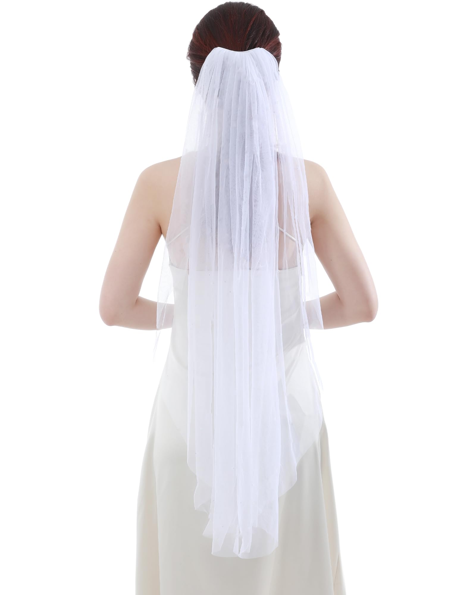 Geyoga Wedding Bridal Veil 1 Tier Classic Wedding Bridal Tulle Veils White Hair Accessories with Comb