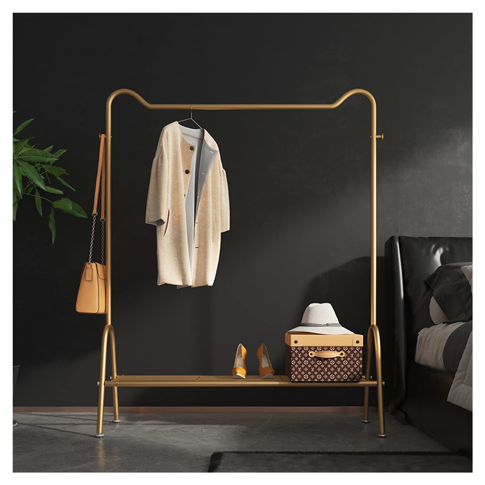 Porte-vêtements à poteau unique avec étagère de rangement inférieure