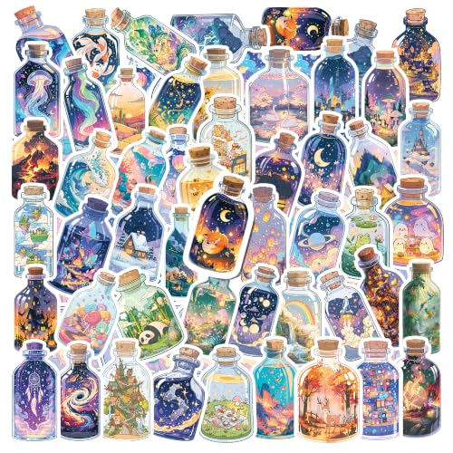 Image of Fantasy Bottle Vinyl Stickers Pack of 50 | Waterproof Self-Adhesive Mini World Aesthetic Decals for Laptop, Water Bottle, Mobile, Journal, Scrapbook, Luggage, Helmet & DIY Decoration