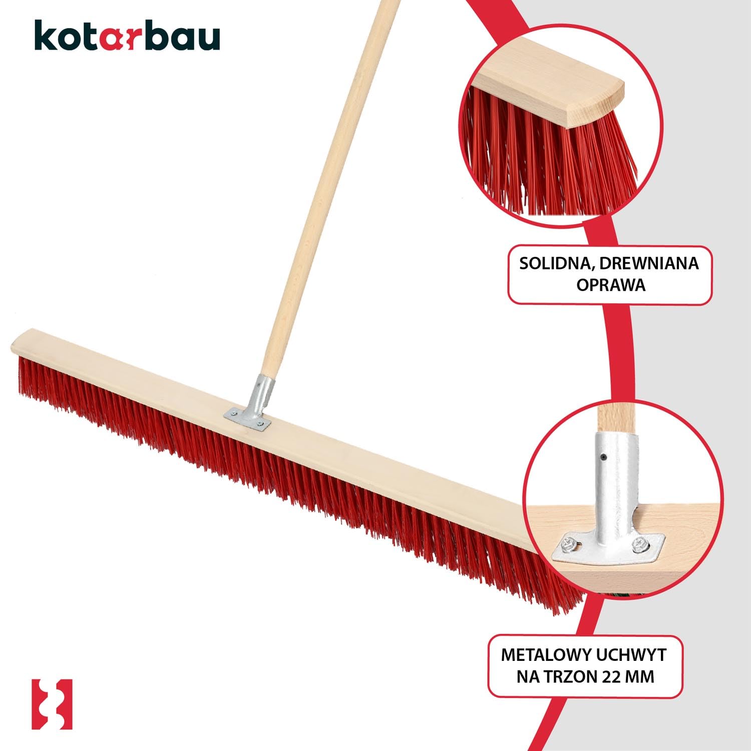 KOTARBAU® Ulicówka - 105 CM - Zamiatacz - Szczotka - Miotła Drewniana - Zmiotka - PVC - Drewniany Trzonek