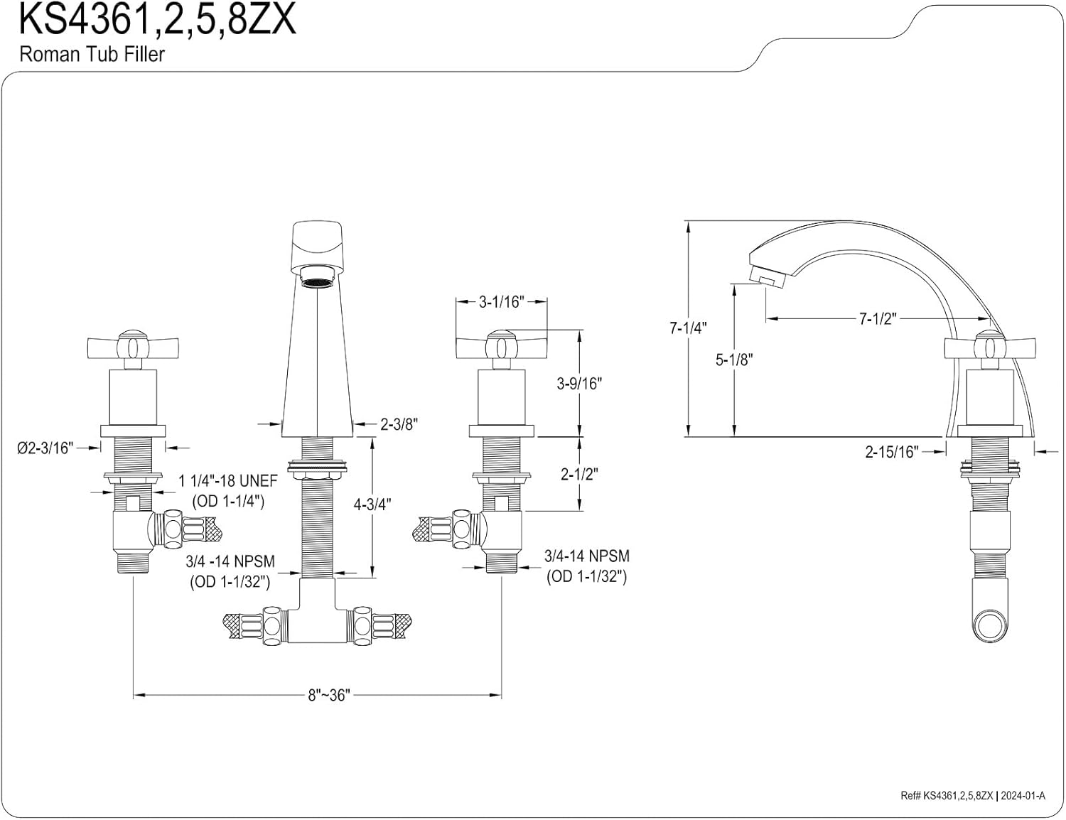KINGSTON BRASS KS4365ZX Millennium Roman Tub Filler, Oil Rubbed Bronze