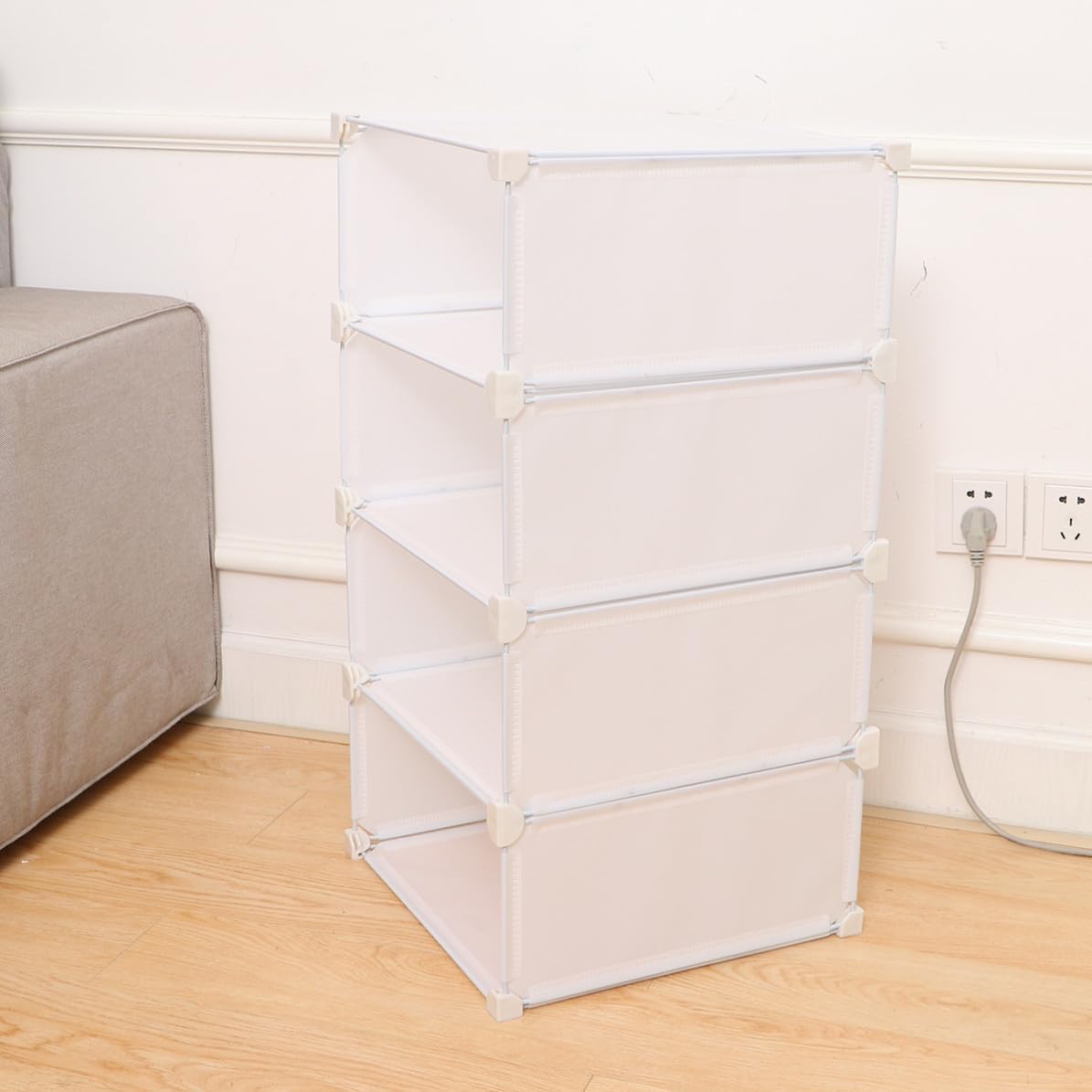 Veemoon White Resin Wardrobe Rack 1 Column 4 Layers Closet Organizer