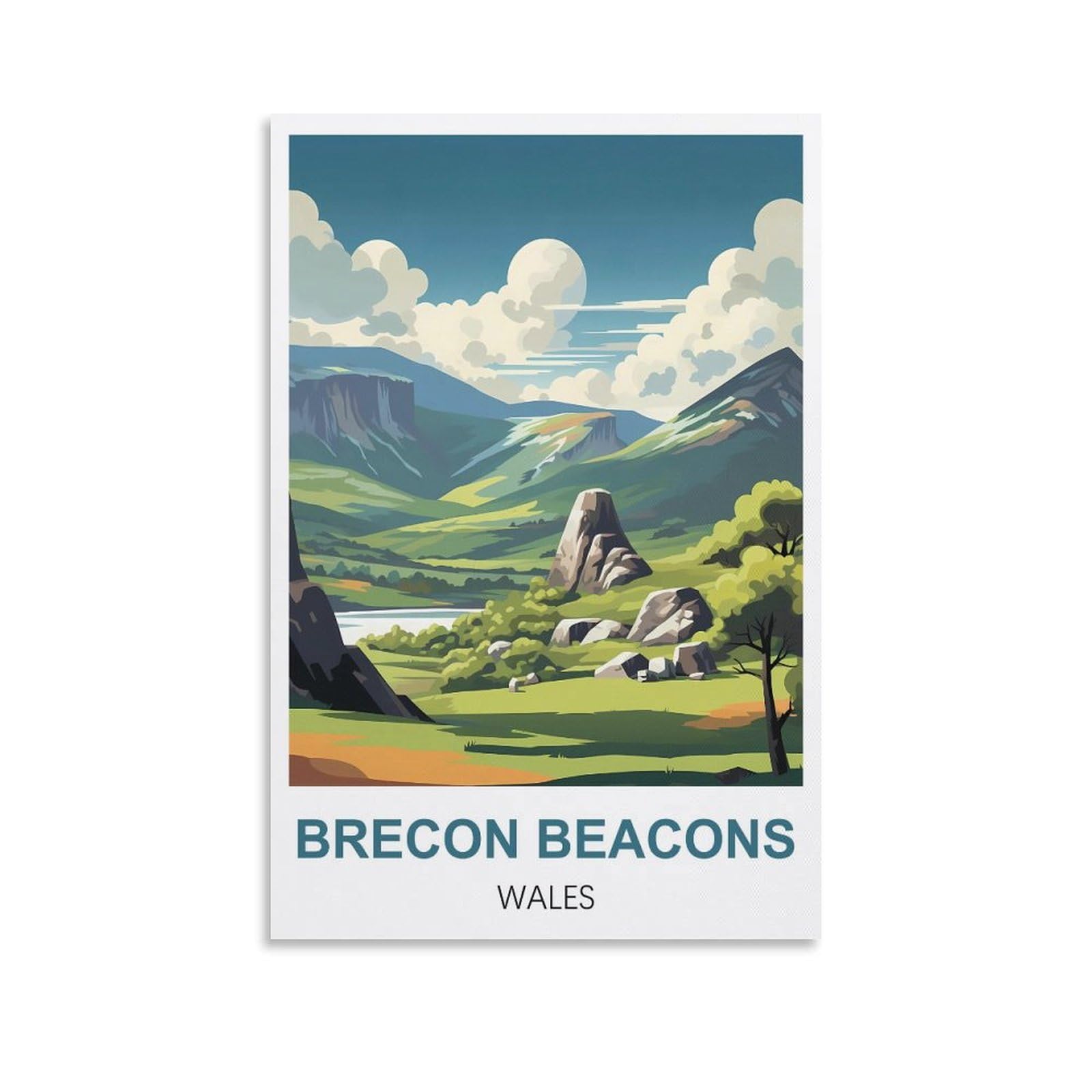 Wgmdoee Unframe-Style Brecon Beacons Wales Vintage Travel Posters 08X12inch(20X30cm) Canvas Poster Living Room Wall Art Home Decor