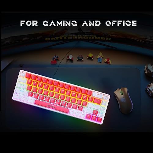Miniatura 6 de abucow Teclado mecánico con cable 60% - Diseño compacto de 68 teclas, anti-fantasma completo, interruptor marrón intercambiable, teclas blancas y