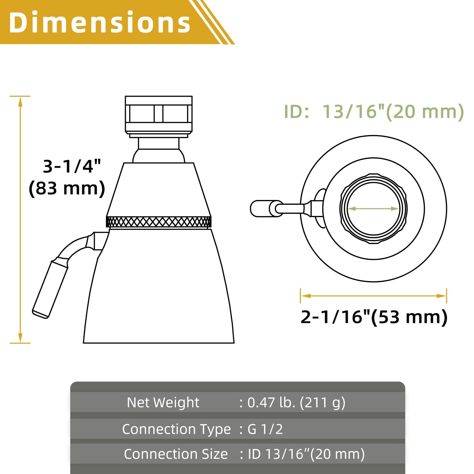 APLusee Brushed Gold Shower Head, High Flow Shower Sprayer with Rotary Joint, Solid Brass