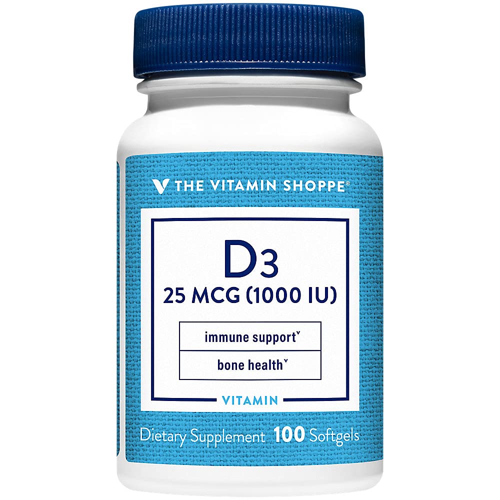 The Vitamin Shoppe Vitamin D3 1000IU - Bone Immune & Cellular Health | Cholecalciferol Softgels | 100 Softgels | Gluten-Free 100 Count (Pack of 1)