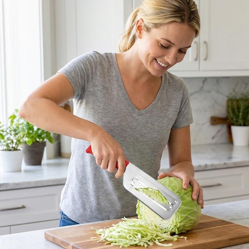 1 Pack Cabbage Shredder - Stainless Steel Cabbage Slicer Cutter with Dual Blads - Cabbages Graters for Salad Vegetables Fruit Kitchen Tool (Red)