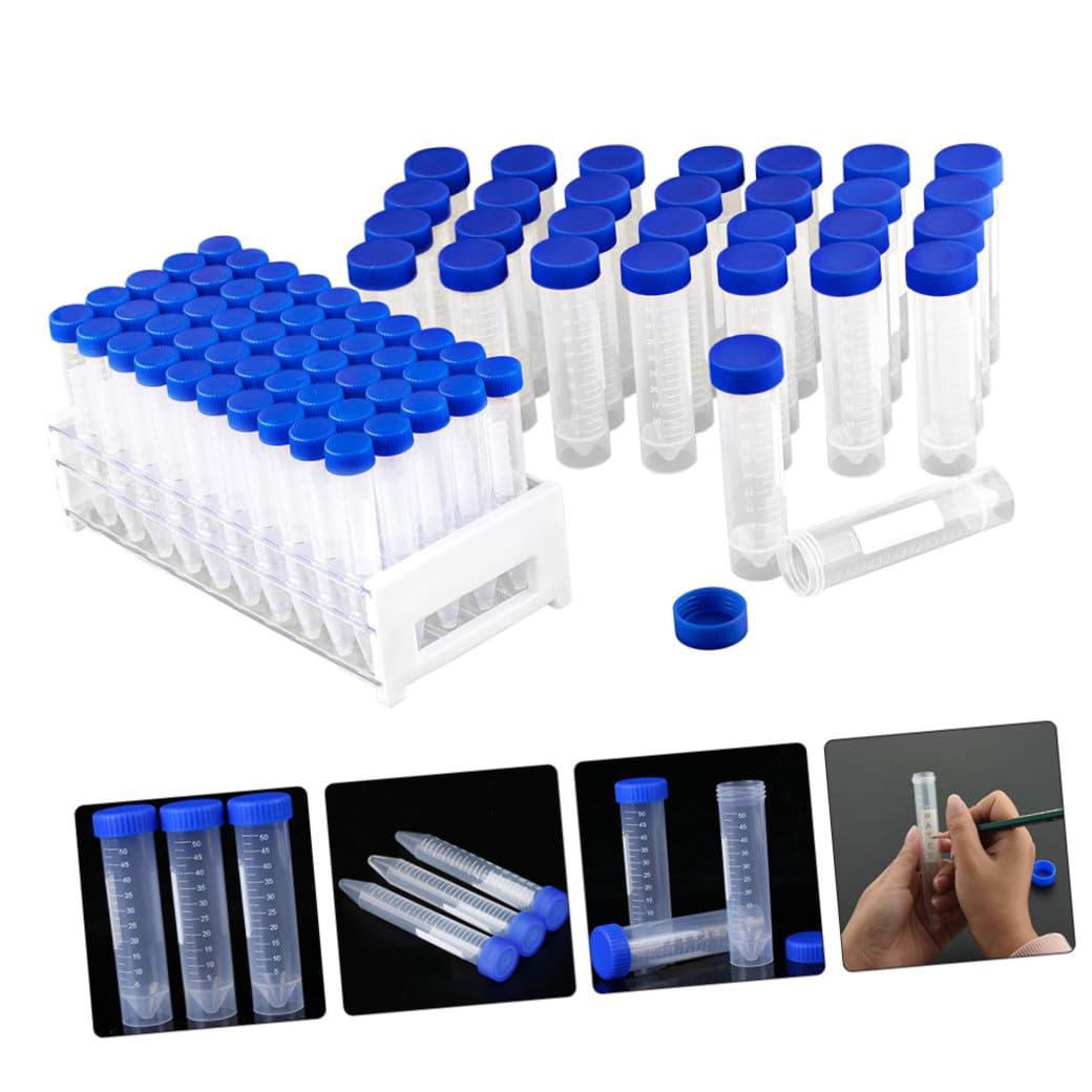 MAGICLULU 81piezas Tubos de Centrífuga Probetas de Plástico con Tapa para Experimentos de Laboratorio Químico Gradilla para Tubos de Ensayo