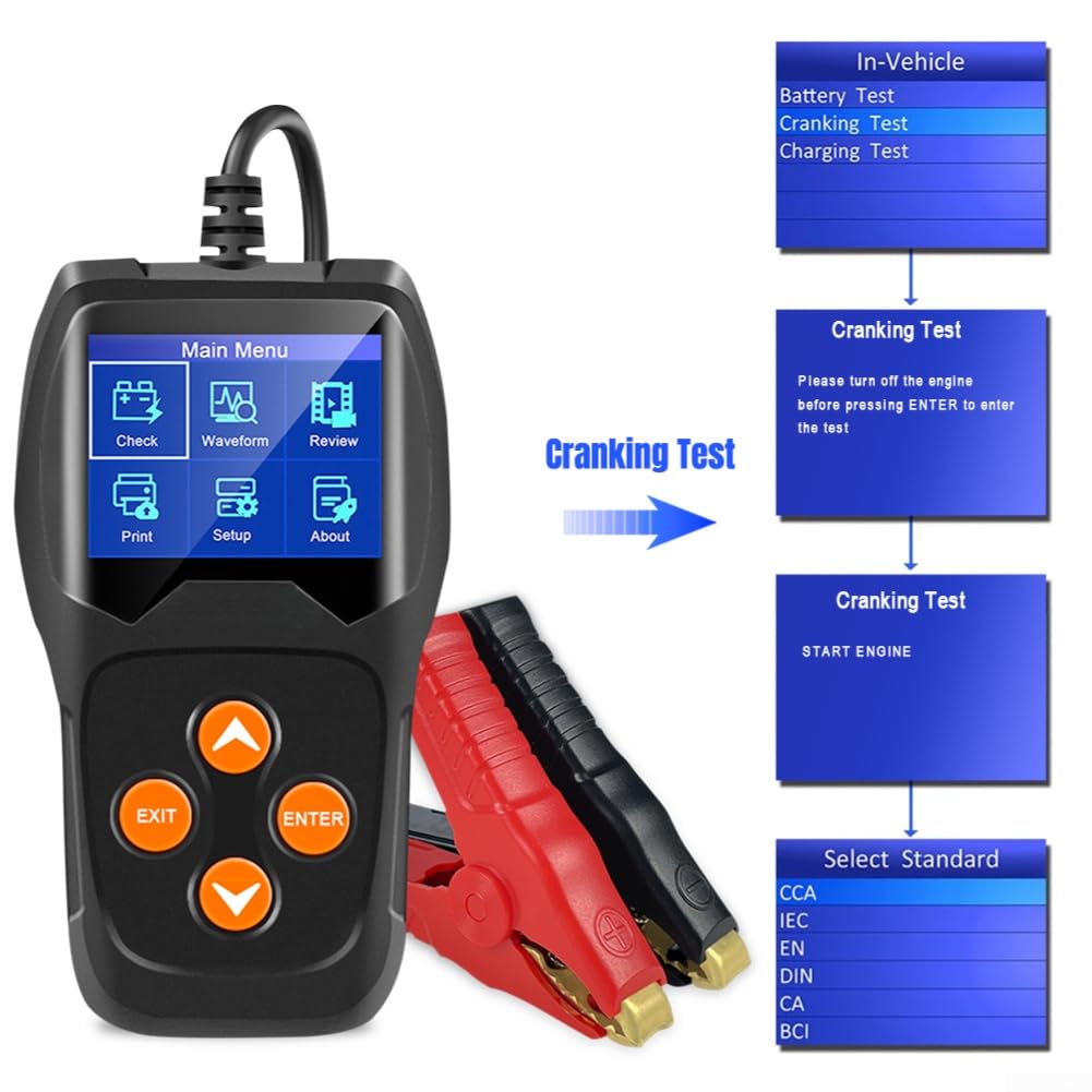 Strumento diagnostico KW600 della batteria del veicolo 12V con letture di tensione in tempo reale e funzioni multiple di prova per l'affidabilità del sistema