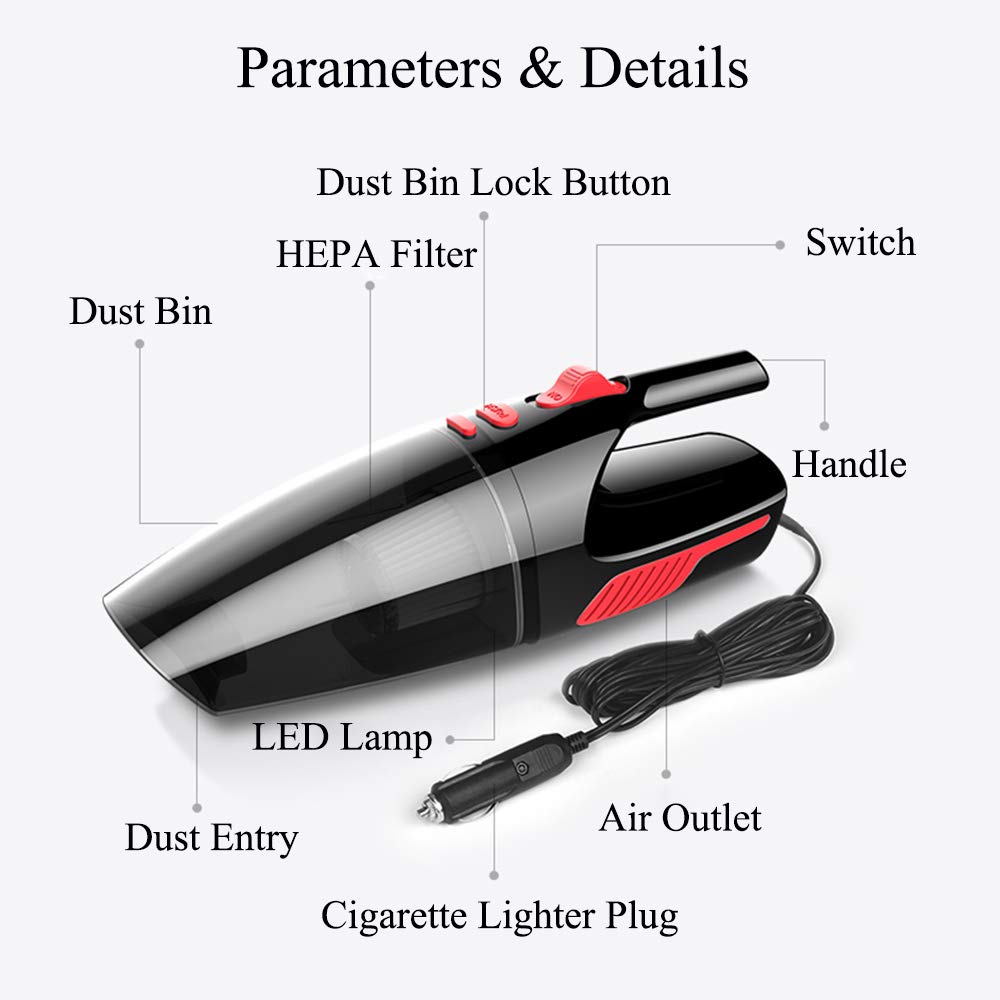 Aspirateur De Voiture Xijobido 120W – Nettoyeur Sec Et Humide Portable Pour Intérieur Auto, Maison Et Détails - 6
