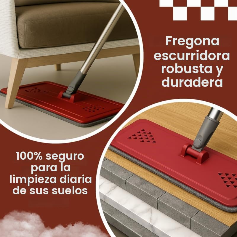 VENTEO Escoba Escurridor Extra grande con cabeza giratoria 360° | Cubo doble compartimento de limpieza y estorbado | 4 fregonas de microfibra lavable | Mango XL 130 cm con rótula con clips