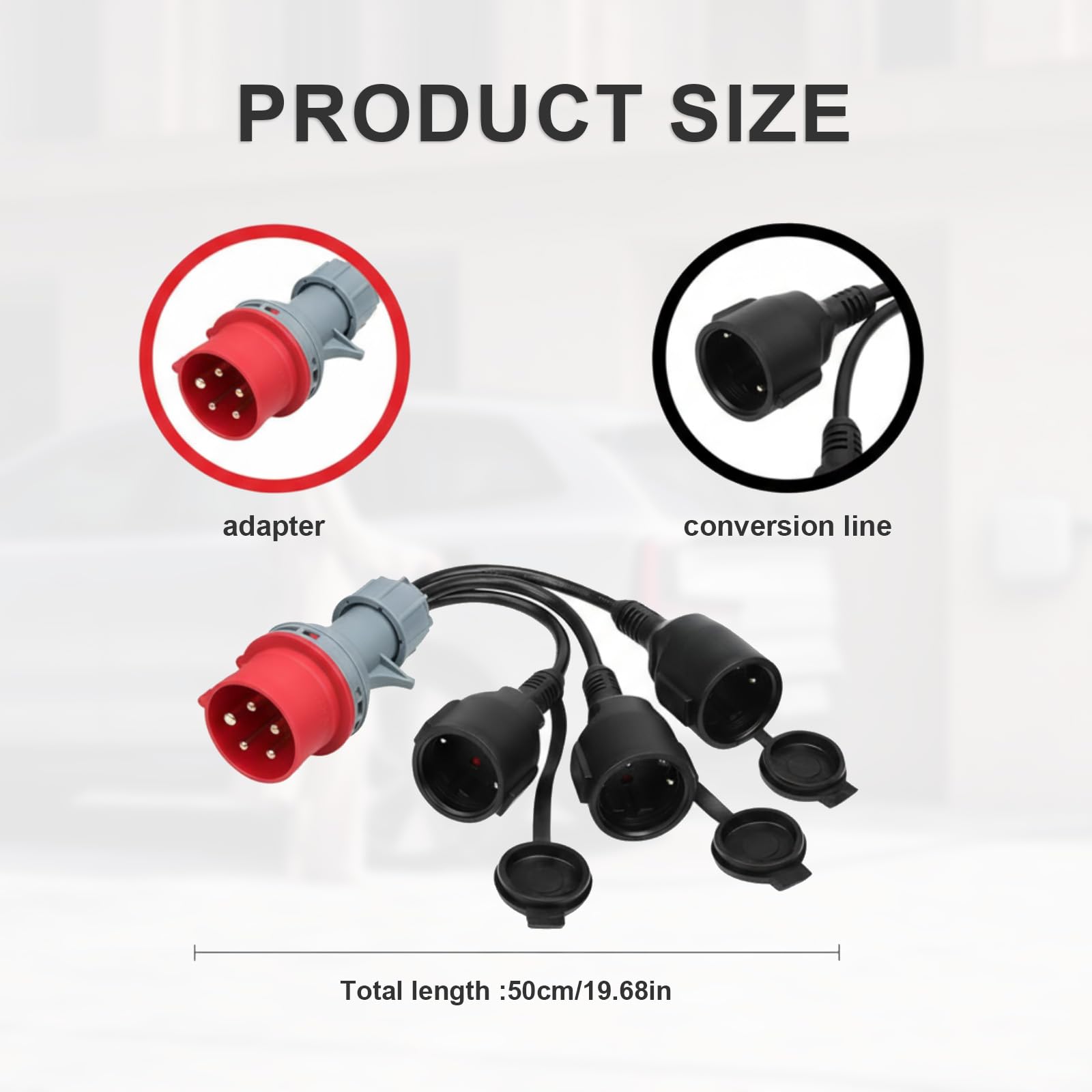 Adaptador CEE de 400 V 16 A macho a 3 enchufes Schuko de 230 V – Distribuidor de alta corriente | 0,5 m cable industrial (5,26 mm²) | resistente a temperaturas (-25 °C hasta +70 °C) | para caravanas