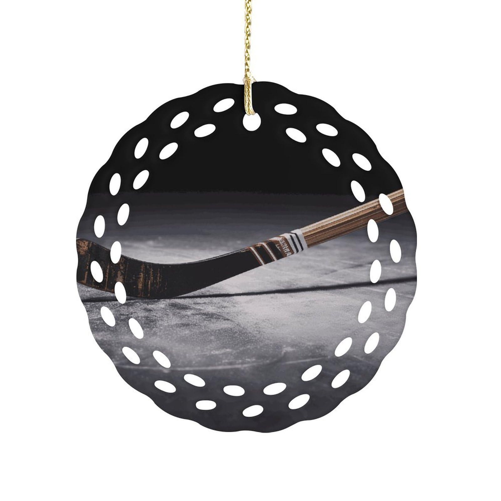 Btcowzrv Style Hockey Stick Ceramic Ornament,Round Ornaments With Hole Easy To Hang,Hanging Ornament For Wedding Party Home Window Garden Christmas Day Decor