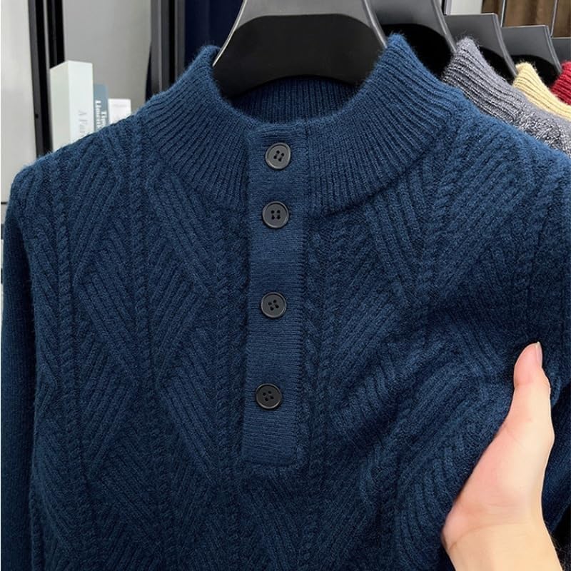 Winter Men's Casual Jacquard Knitted Sweater Stand Up Collar Button Sweaters