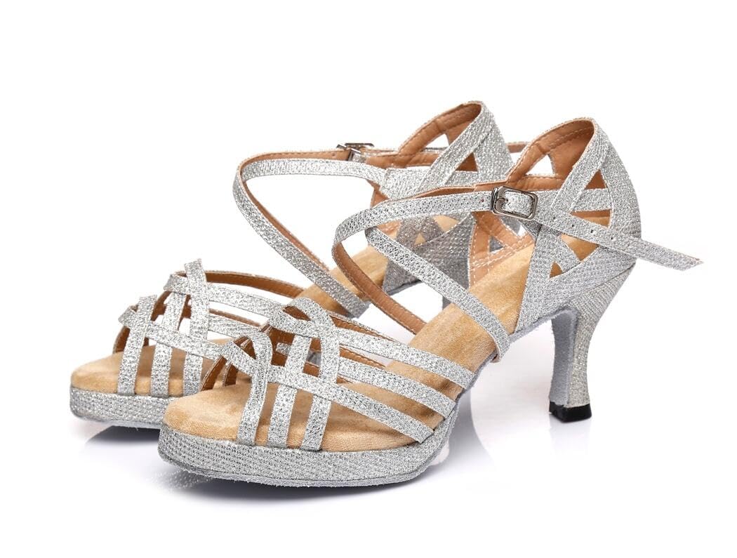 Scarpe da Donna con Punta Aperta e Cinturino Incrociato Plateau Sintetico per Salsa Tango Sandali