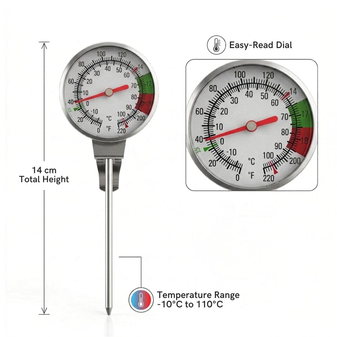 Bean Bliss® Premium Coffee Thermometer for Espresso & Milk Frothing | Stainless Steel Clip-On Barista Thermometer | Easy Read Dial | -10°C to 110°C 4