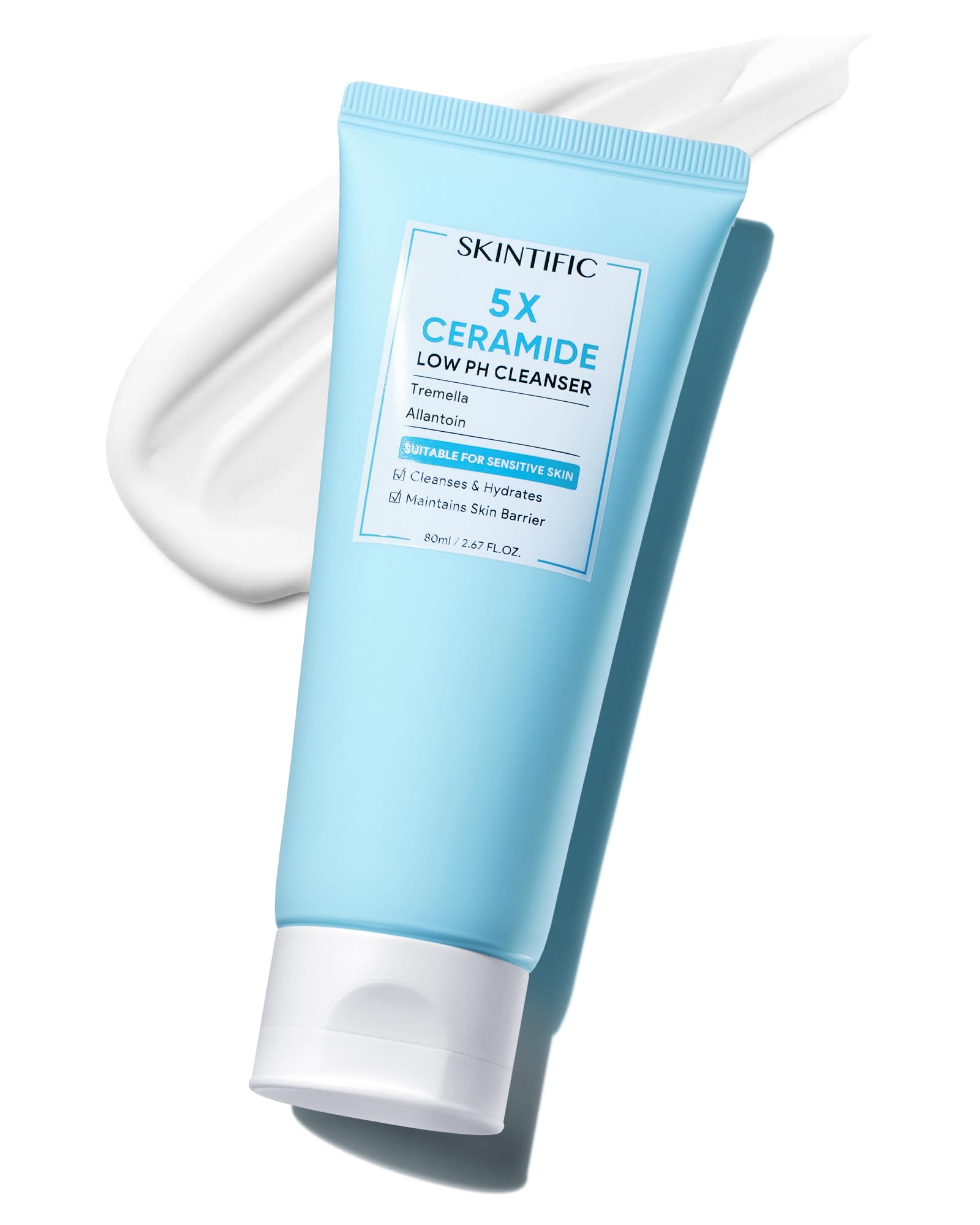 5X Ceramide Low pH Facial Cleanser, Gentle Hydrating Face Wash with Hyaluronic Acid, Daily Face Wash for Dry to Normal Skin, Sensitive Skin Tested, Not Tight, Fragrance Free