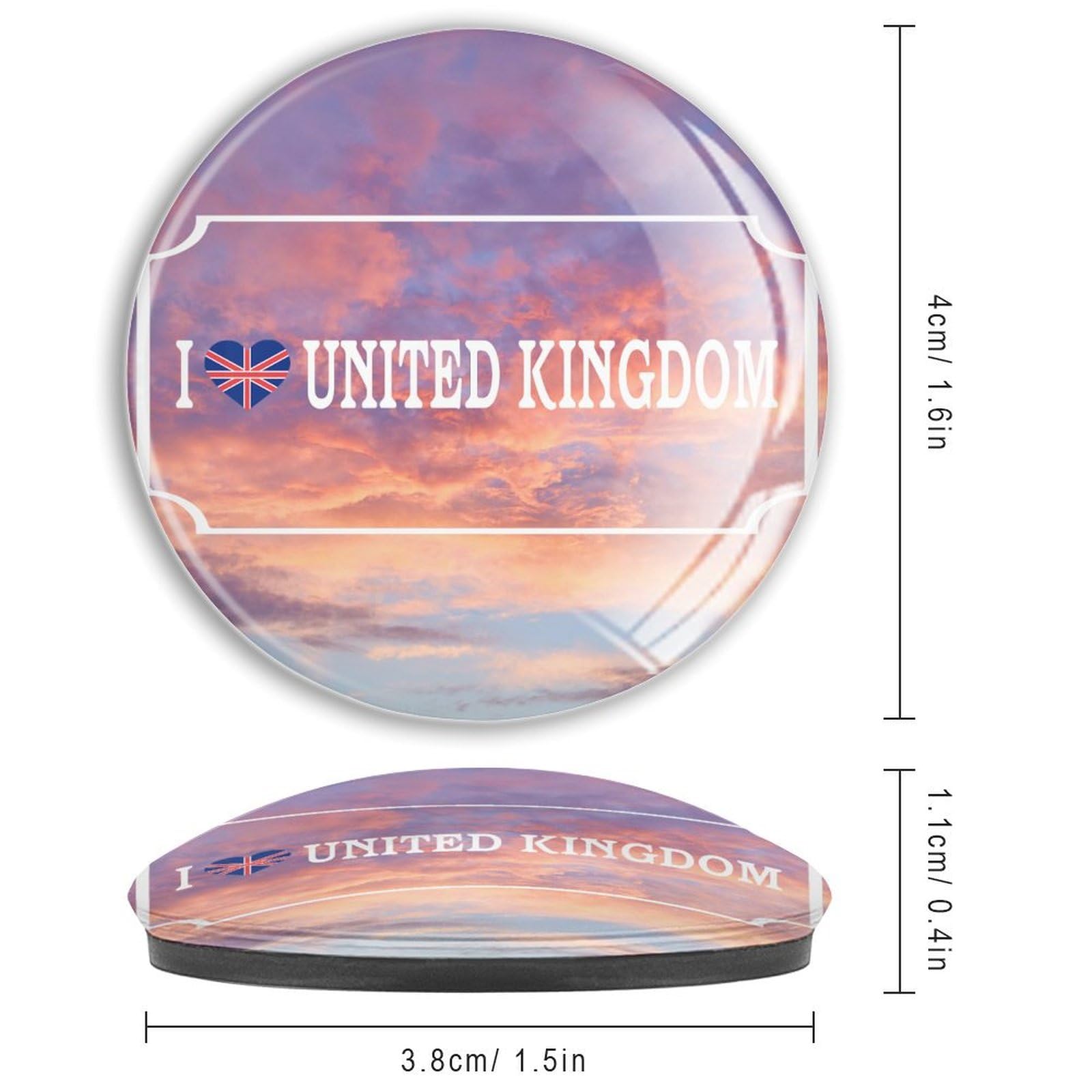 I Love UK Flag Calamite da frigorifero in vetro I Choice Peace piccoli magneti bandiera patriottica per frigorifero lavagna magneti per ufficio e cucina 4 pezzi