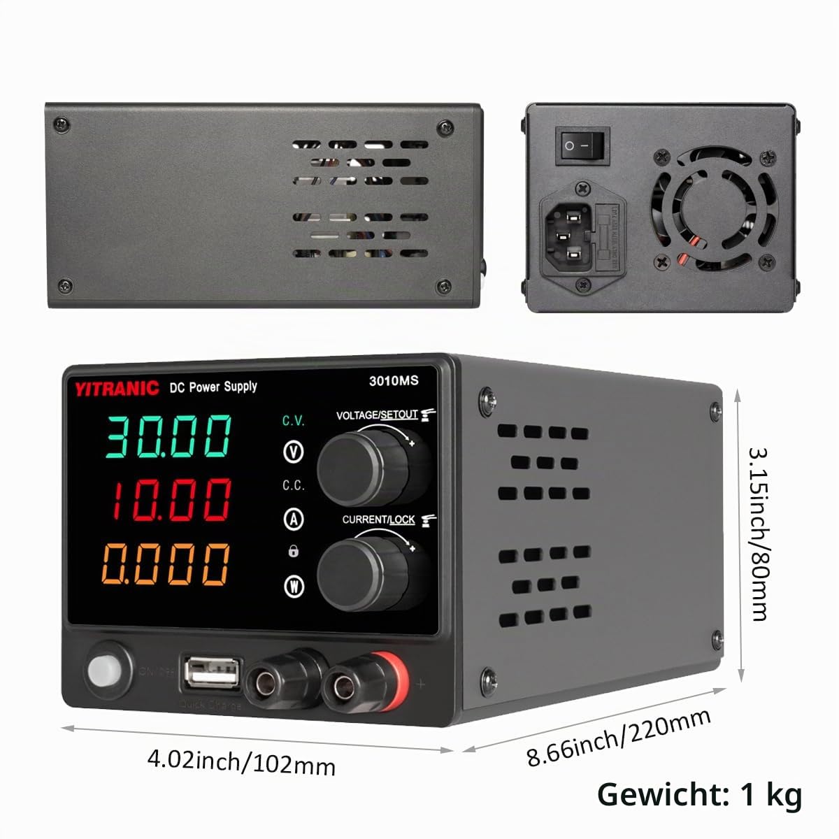 Labornetzteil 0-30V 0-10A Regelbar DC Netzteil mit 4-stelliger LED-Anzeige