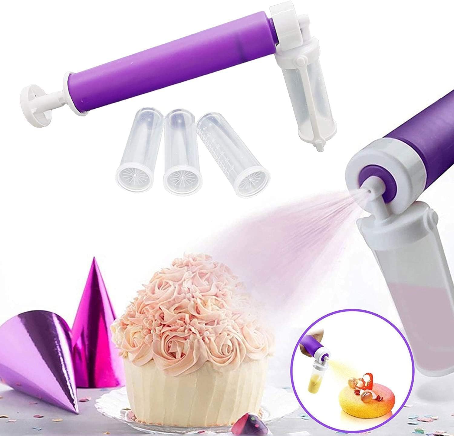 VERAT shopping made easy Manual Airbrush for Cakes | DIY Baking Cake Airbrush Pump Coloring Spray Gun with 4 Pcs Tube | Kitchen Cake Decorating Kit for Cupcakes and Desserts (Purple)-image-18