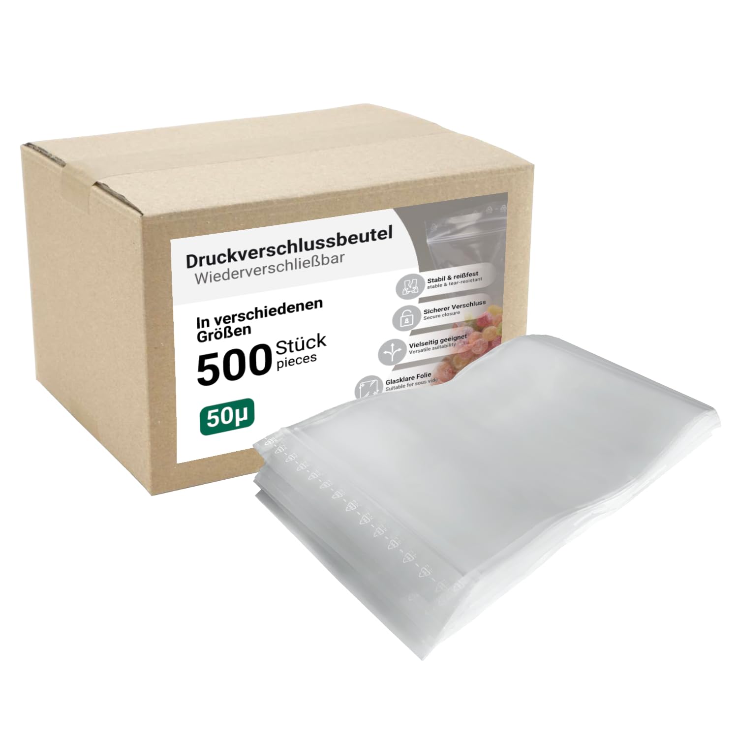 dm-folien Druckverschlussbeutel 500 Stück I viele Größen I 400 x 600 mm I Robuste Zip Beutel 50 µ I Wiederverschließbarer Beutel I Transparente Verpackungsbeutel I sicher, reißfest & dicht