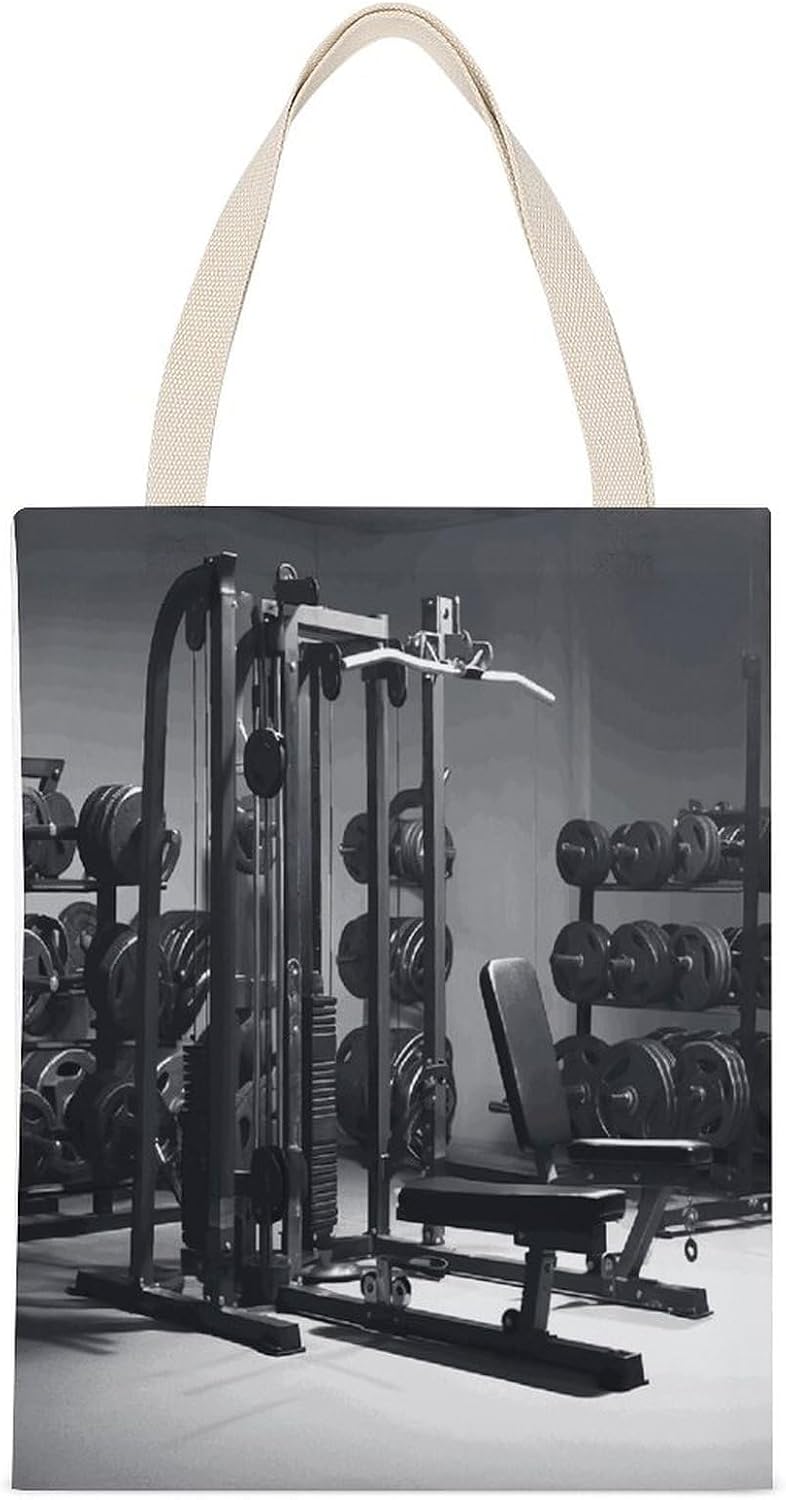 Gym Equipment Canvas Tote Bag Shoulder Bags Shopping Bag | Grocery Shopping Cloth Bag Large Capacity Reusable Grocery Bag Foldable Shoulder Handbag for Shopping Work Travel Daily Use