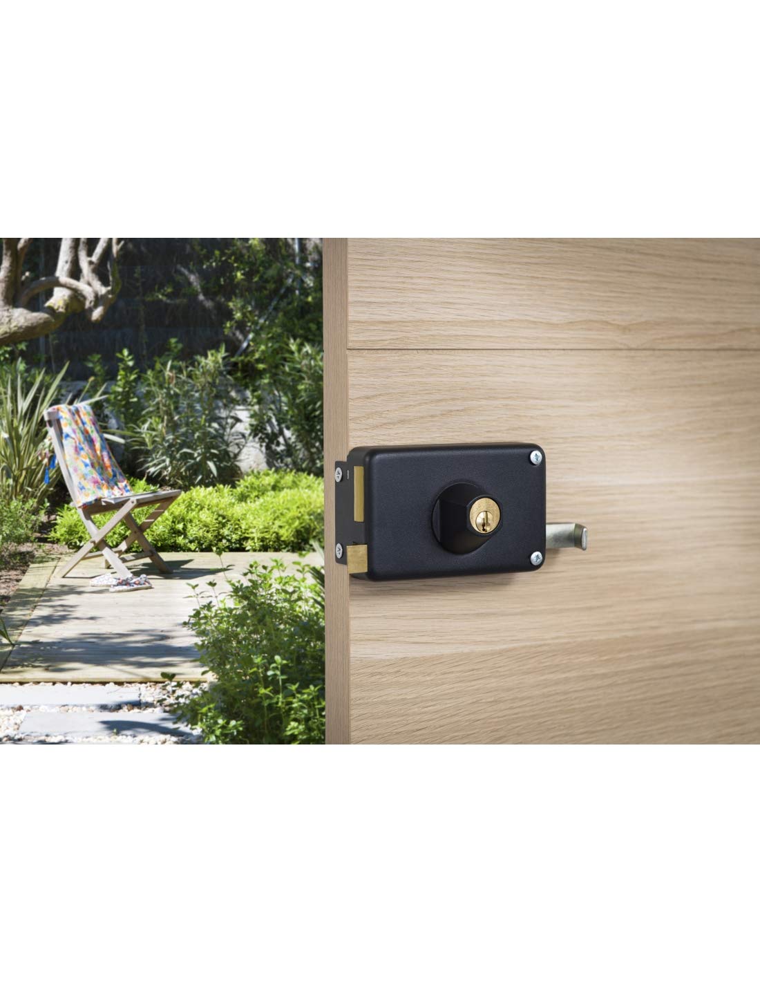 THIRARD - Serrure Horizontale en Applique Double Entrée à Tirage pour Porte d'Entrée - Gauche - Axe 70 mm - 140 x 88 mm - Noir - 3 Clés - Coffre et Gâche Acier Embouti - Mécanisme à 2 Tours