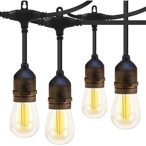 Outdoor String Lights LED - 24 Feet 2200K Commercial Grade Patio String Lights with 14 S14 Shatterproof Bulbs - Heavy Duty Weatherproof Outdoor Lights String for Backyard, Patio - 2 Feet Bulb Spacing