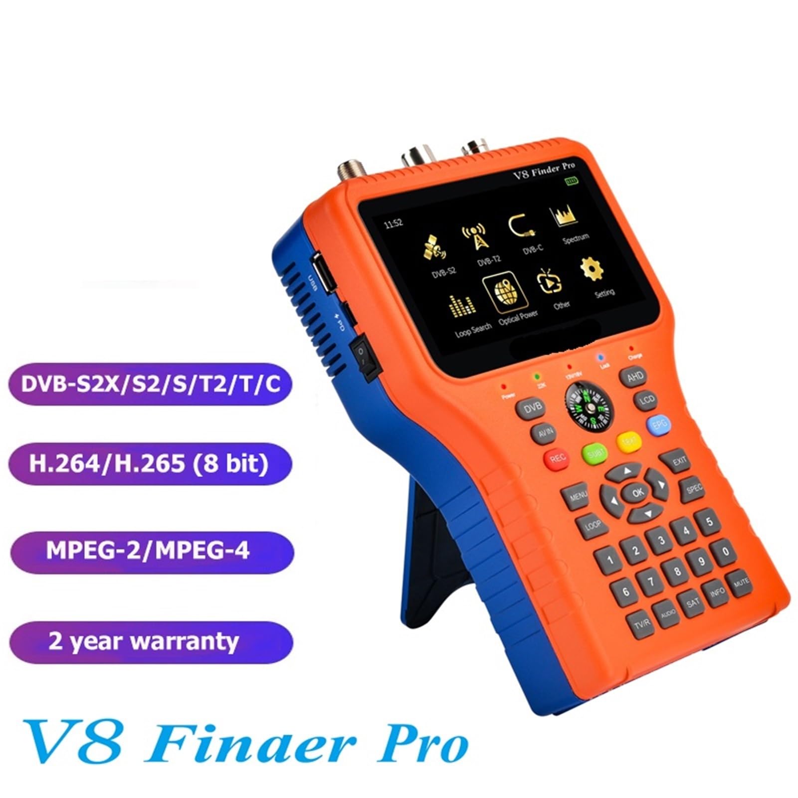 Buscador de señal satelital, V8 Finder Pro 2 Medidor De Señal Satelital DVB-S2X/S2/S/T2/T/C AHD H.265