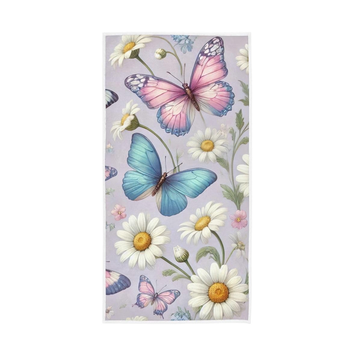 HUYGD Butterfly and Floral Light Purple Hand Towels for Bathroom Clearance, Hand Towels for Bathroom, Travel, Camp, Hotel, Spa 15 x 30 Inches