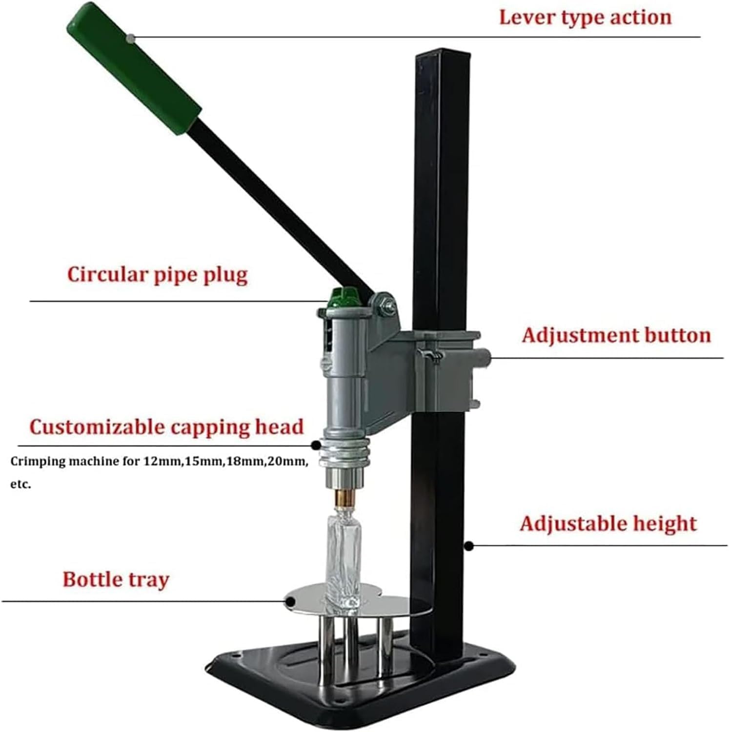 Herramienta manual para taponar botellas, herramienta de crimpado desmontable para sellado de perfume, máquina prensadora ajustable, sellador de viales de mano para tapas de plástico