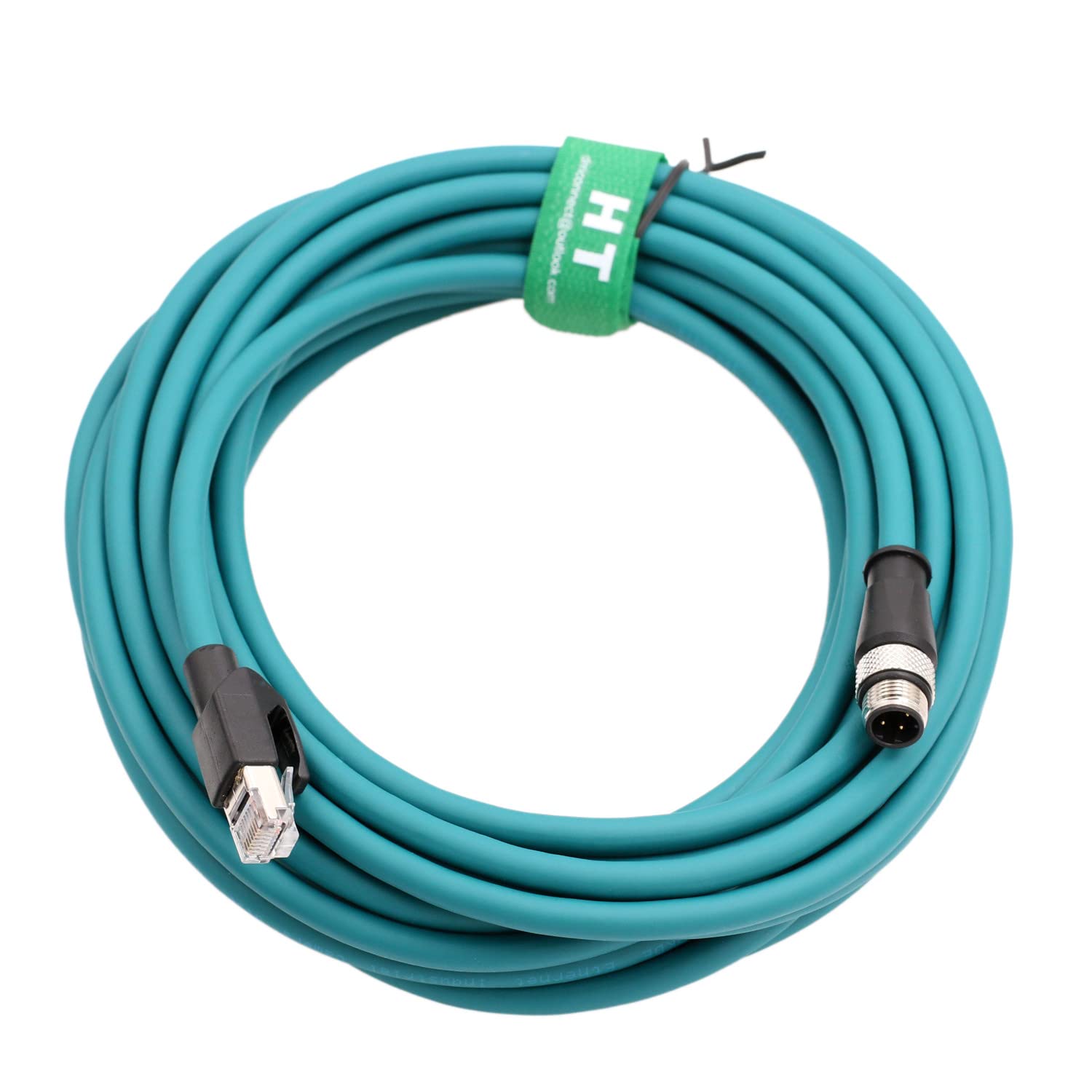 HangTon Industrial Ethernet M12 4 Pin D-Coded RJ45 CAT5e Cable, Profinet Fieldbus Network Control LED PoE Power Sensor Shielded Blue 4m