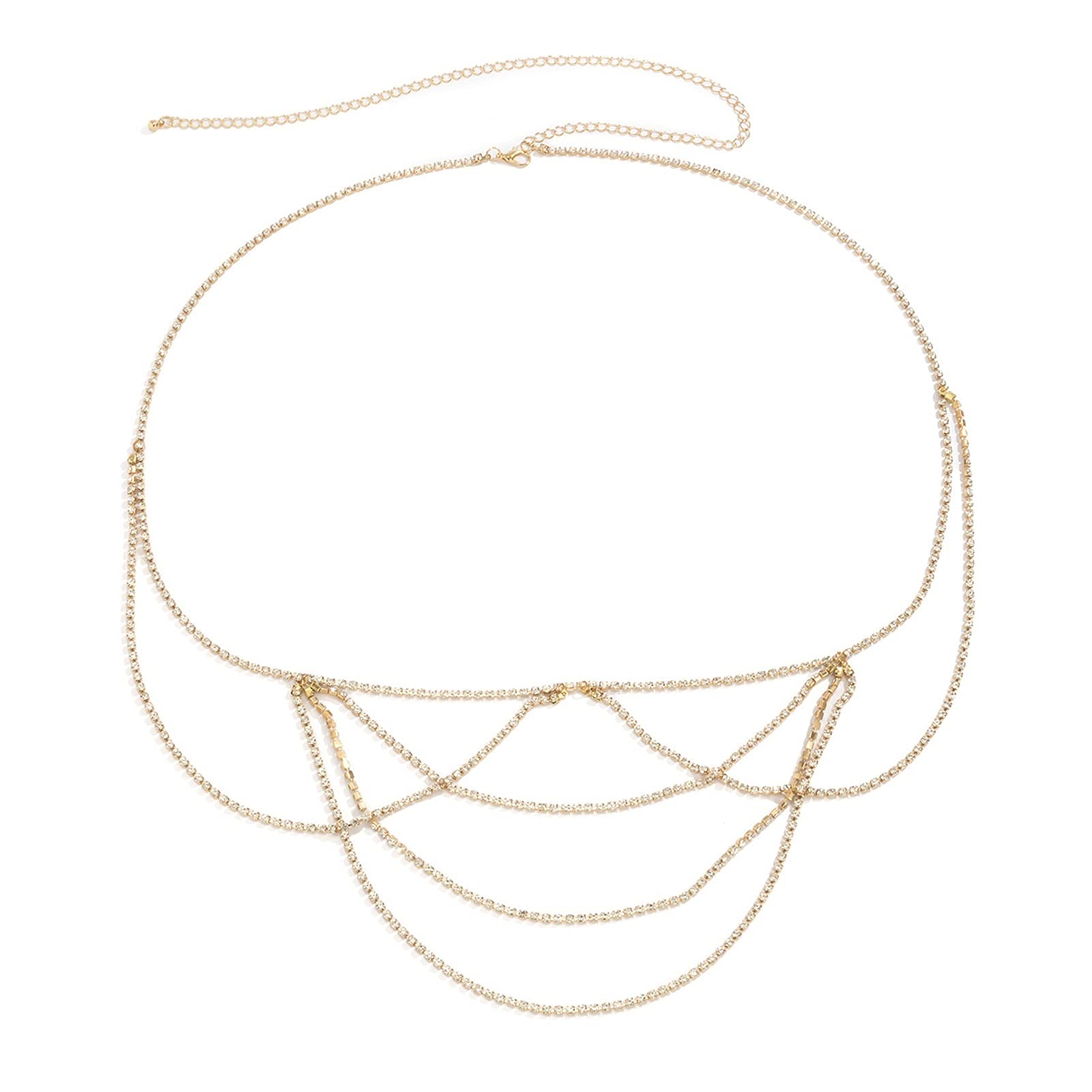 Body Chain Damen Kette - Goldfarbene einfache Strandkette mit Kreuzband für Taille und Bauch - Schwarze Harnaskette - Edler Schmuck für Damen - Accessoires