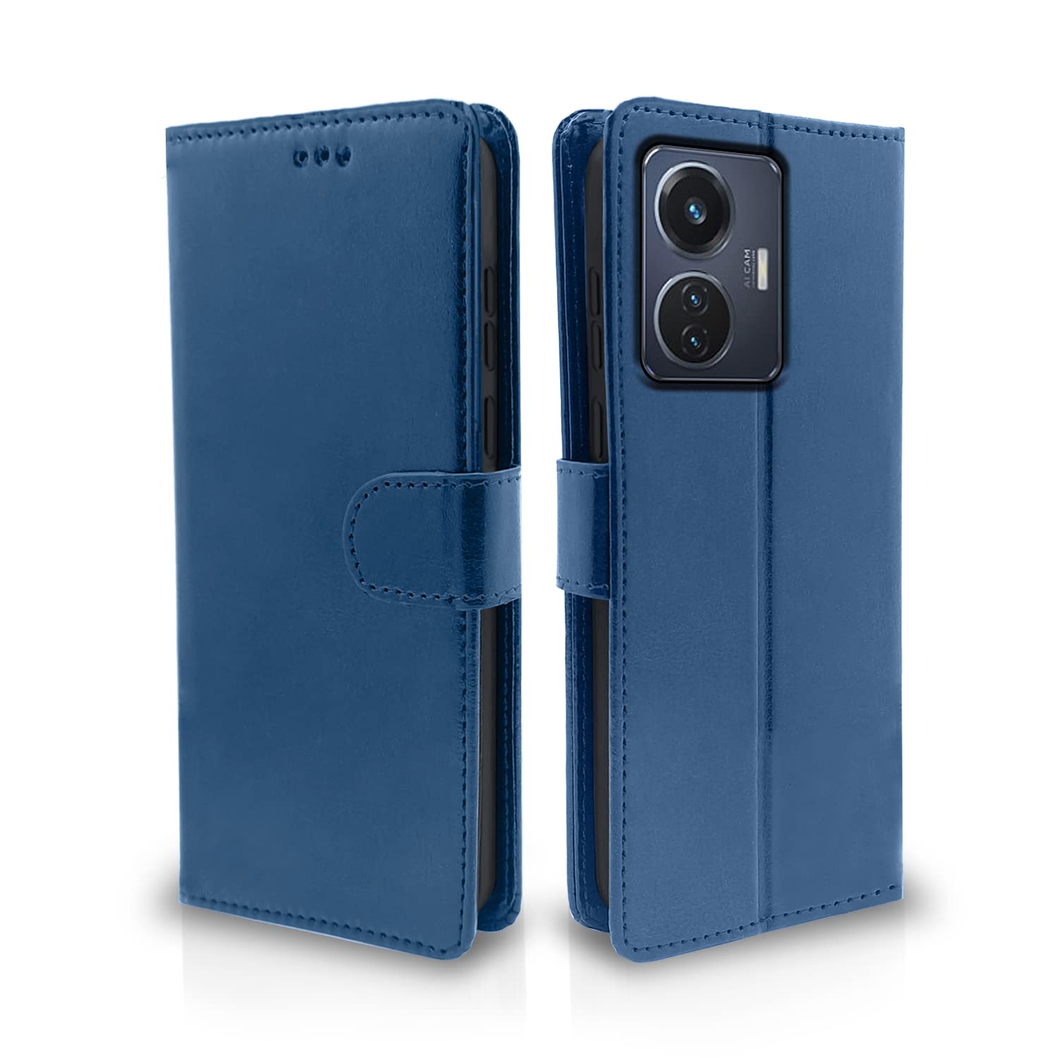 Pikkme iQOO Z6 44W / Vivo T1 44W Flip Cover Leather Finish | Inside TPU with Card Pockets | Wallet Stand and Shock Proof | Magnetic Closing | Complete Protection Flip Case (Blue) (B0BR7PZTRC) Amazon Price History, Amazon Price Tracker
