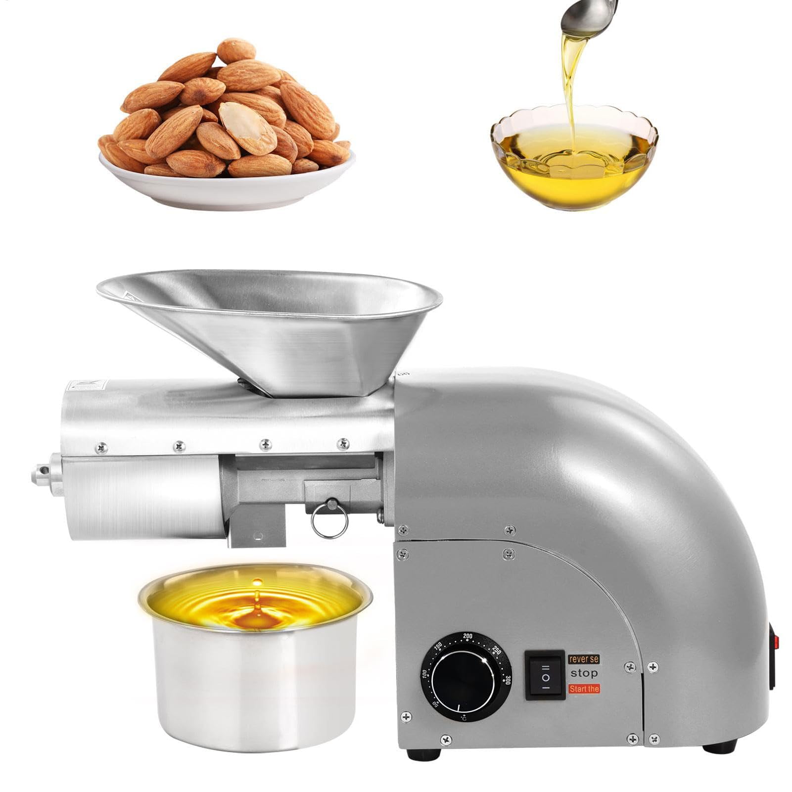 HADECOLL Commercial Automatic Oil Press Extractor, 1250W Steel Stainless Electric Cold & Hot Press Oil Expeller, Temperature Control/Easy to Clean, for Peanuts Soybeans Sesame Seeds,S,S