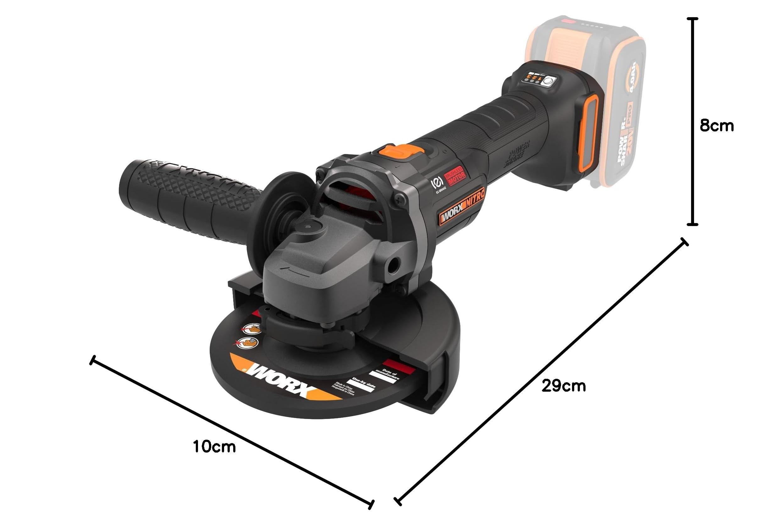 WORX WX814.9 Amoladora Angular 20V 125mm Sin Batería, Velocidad Variable 3000-8600rpm, Anti-Retroceso, Freno Eléctrico y Arranque Suave