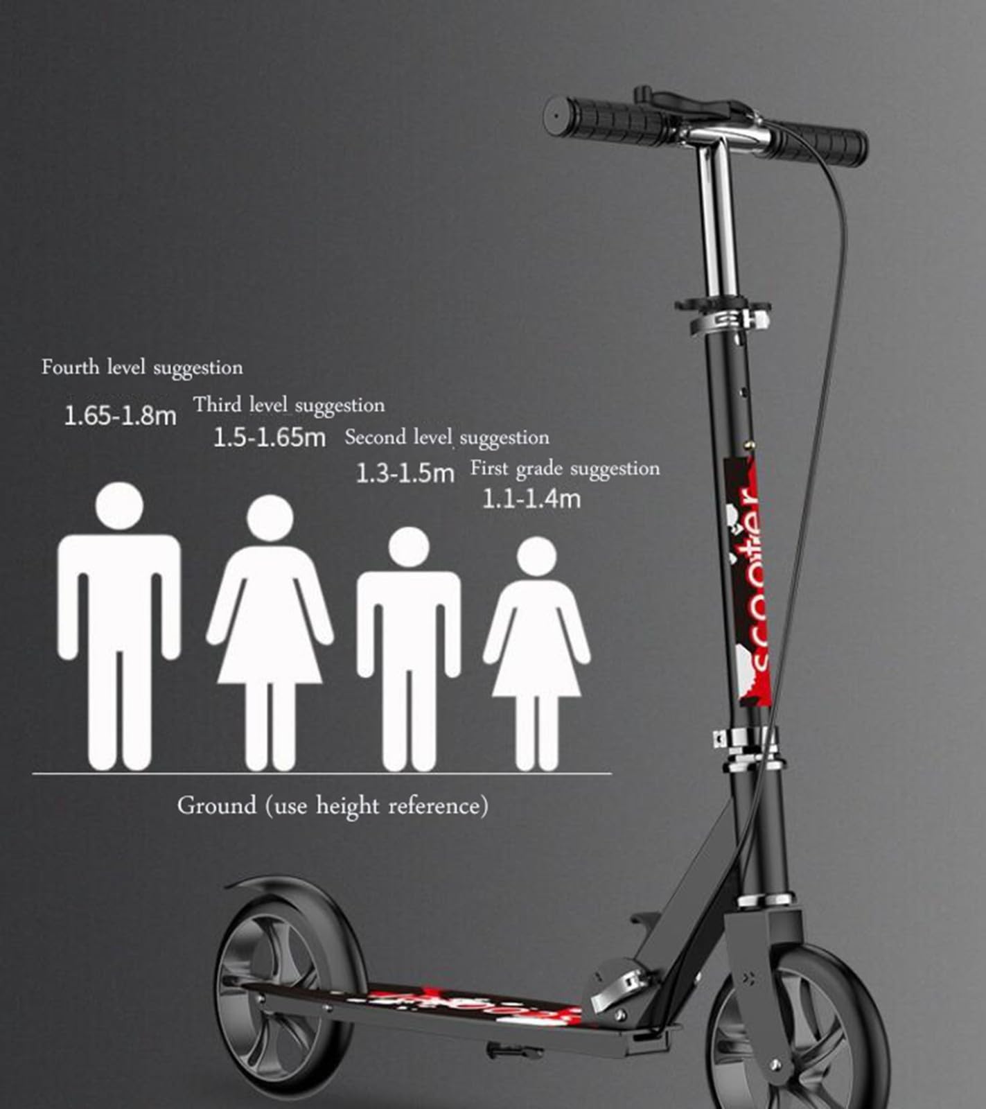 Scooter Plegable FáCil, Rueda De Goma Maciza, Altura Ajustable En 4 Niveles, Pedales Agrandados Y Ensanchados, Capacidad De Carga De 100 Kg, para Adolescentes Y Adultos Black
