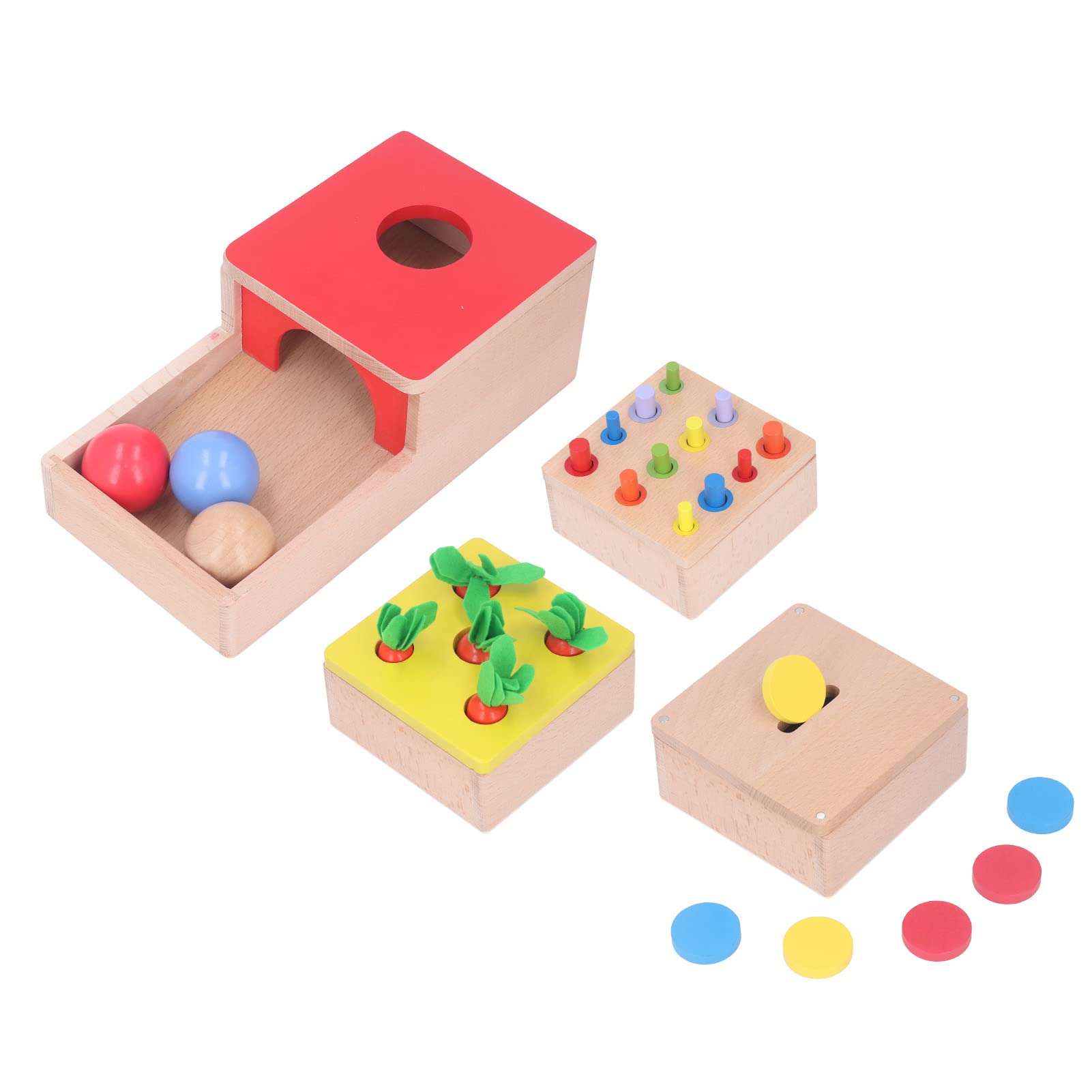 Tbest Kit Scatola di Permanenza Oggetti 4 in 1, Kit di Gioco in Legno per Giocattoli Didattici Impilabili per Forma e Colore per i più Piccoli