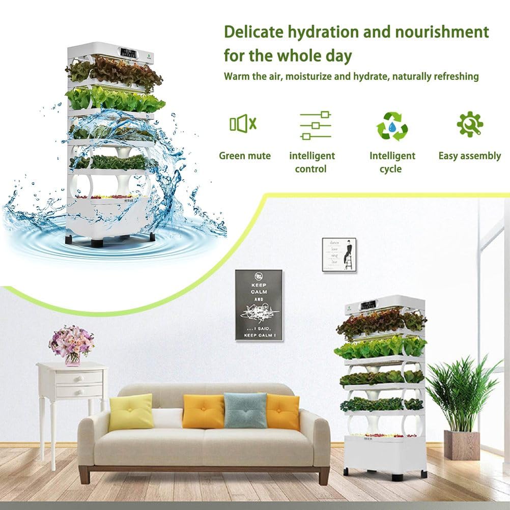 Système de culture hydroponique, tour de jardin à 5 niveaux avec lampe de culture LED, kit complet de légumes et d'herbes pour jardinage à la maison