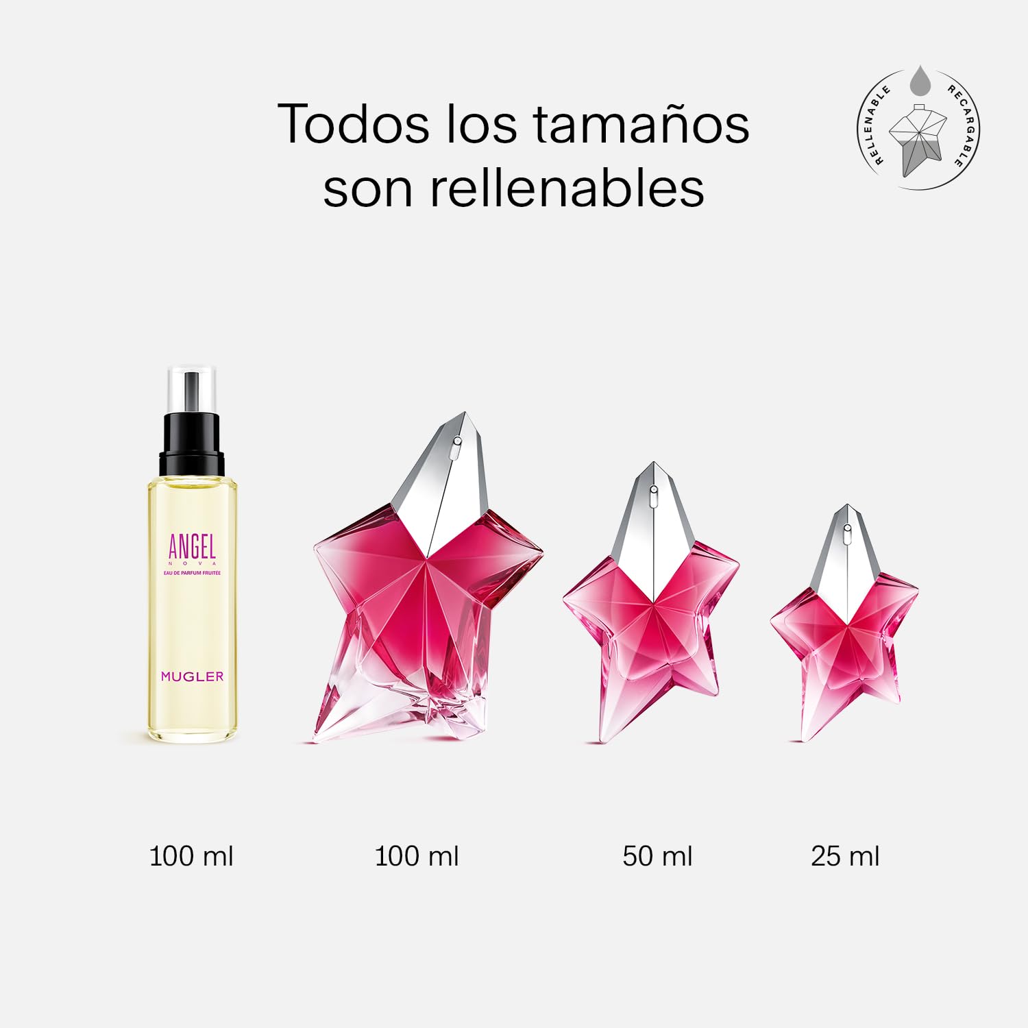 MUGLER ANGEL NOVA Eau de Parfum Recargable, Perfume de Mujer, Fragancia Amaderada, Floral y Afrutada, 100 ml