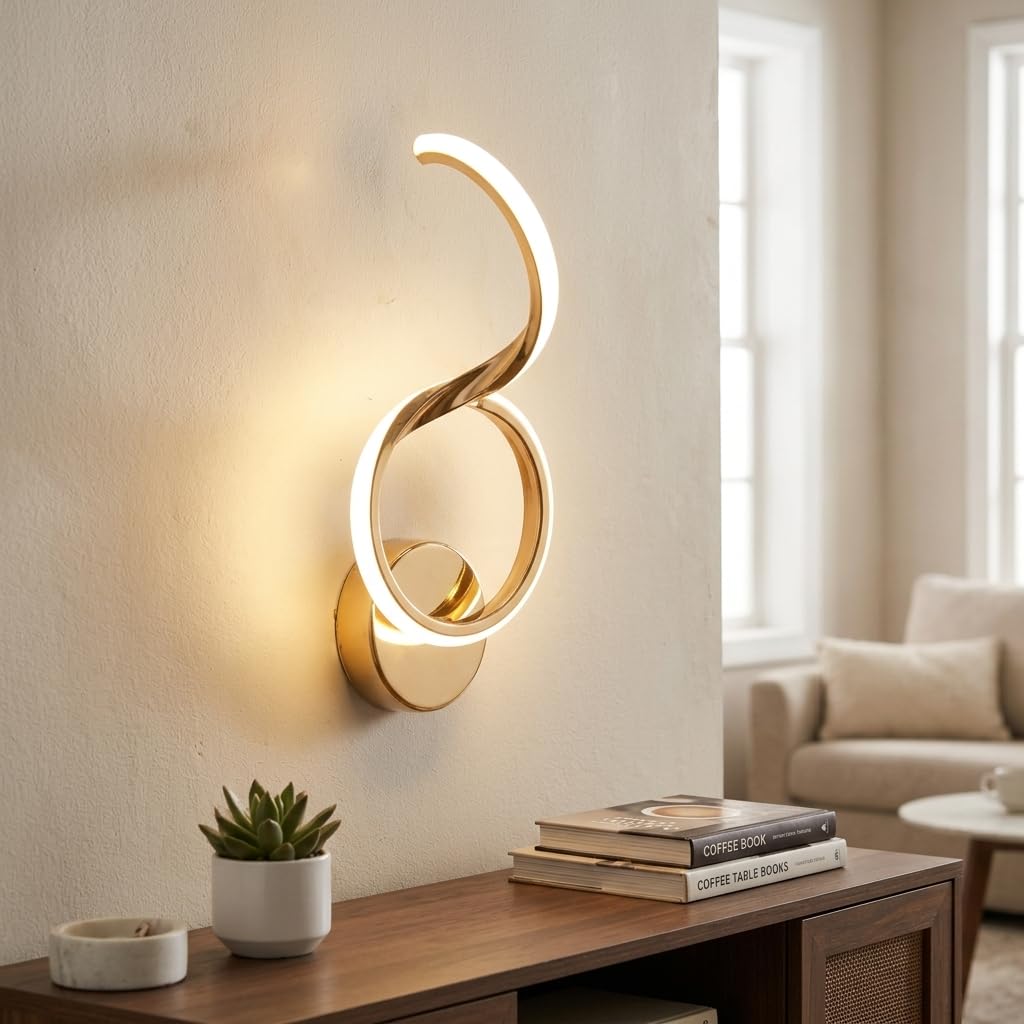 Proudome 3 Color Mode LED Wall Light | Modern Decorative Wall Sconce | Gold Finish Integrated LED Wall Lamp | Designer Indoor Lighting for Living Room, Bedroom, Hallway & Foyer 1