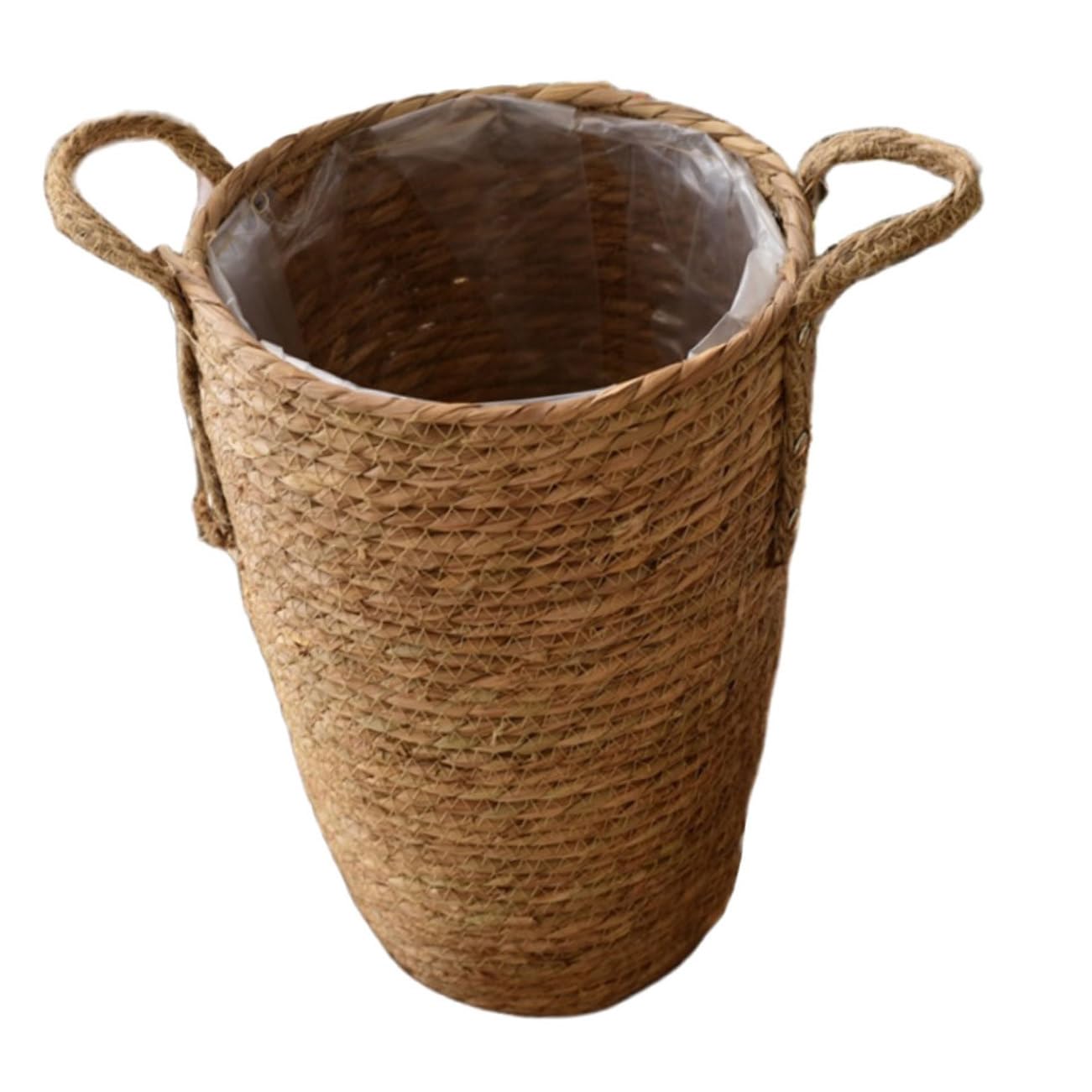 Cesta Tejida a Mano Grande de Paja para Flores y Plantas | Uso Interior Hogar, Estilo Rústico y Elegante, Pieza Decorativa Práctica para Espacios Amplios